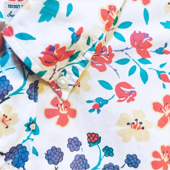 J.Crew Short-sleeve Secret Wash cotton poplin Shirt White/floral print Sz. M - Picture 3 of 10